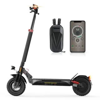 E Scooter mit Straßenzulassung für Erwachsene, 10 Zoll Offroad Luftreifen, Vorne und hinten Vier Stoßdämpfer, Batterie 12,5 Ah, 60–70 km Reichweite, Lenker mit Blinker, Max.150 kg, Smart APP