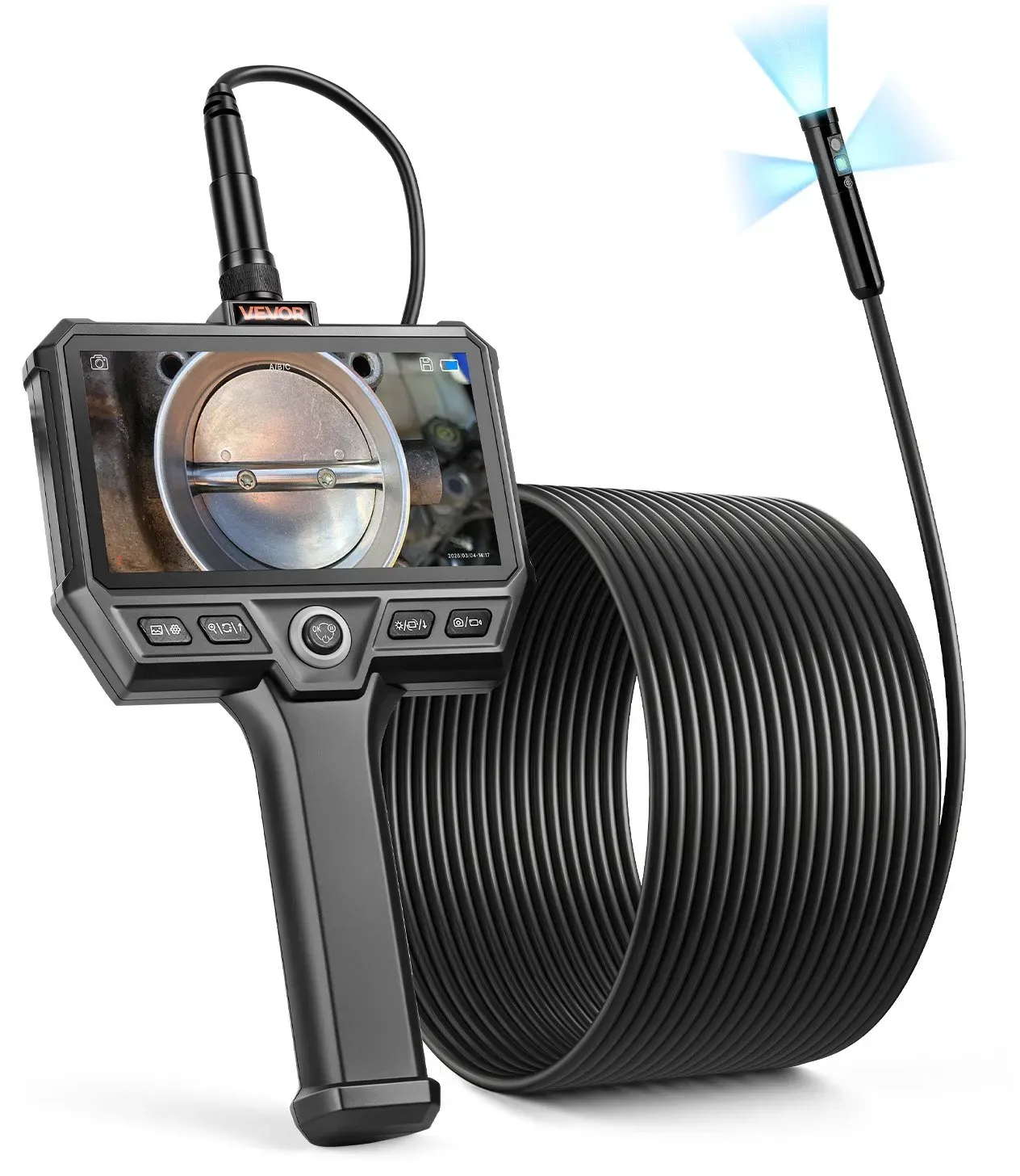VEVOR Triple Lens Endoskopkamera mit Licht, Inspektionskamera mit 5 Zoll Bildschirm 10 m Kabel & 5000mAh Akku, 8 mm Rohrkamera mit 8X Zoom & IP67, Boroskopkamera mit Handgriff für Auto Rohre Abfluss