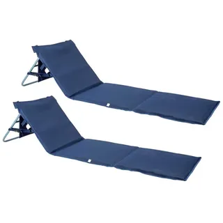 Onvaya Premium Strandmatte mit Rückenlehne | Strandliege faltbar | Strandmatratze dunkelblau | Sonnenmatte mit Tragegurt | 161 x 55 x 45 cm (2 Stück)