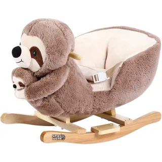 Spielwerk® Schaukeltier Faultier mit Babyfaultier inkl. Sound Effekt Sicherheitsgurt Plüsch Schaukel Wippe Kinder Baby Spielzeug Balancetraining besonders weich Schaukelpferd