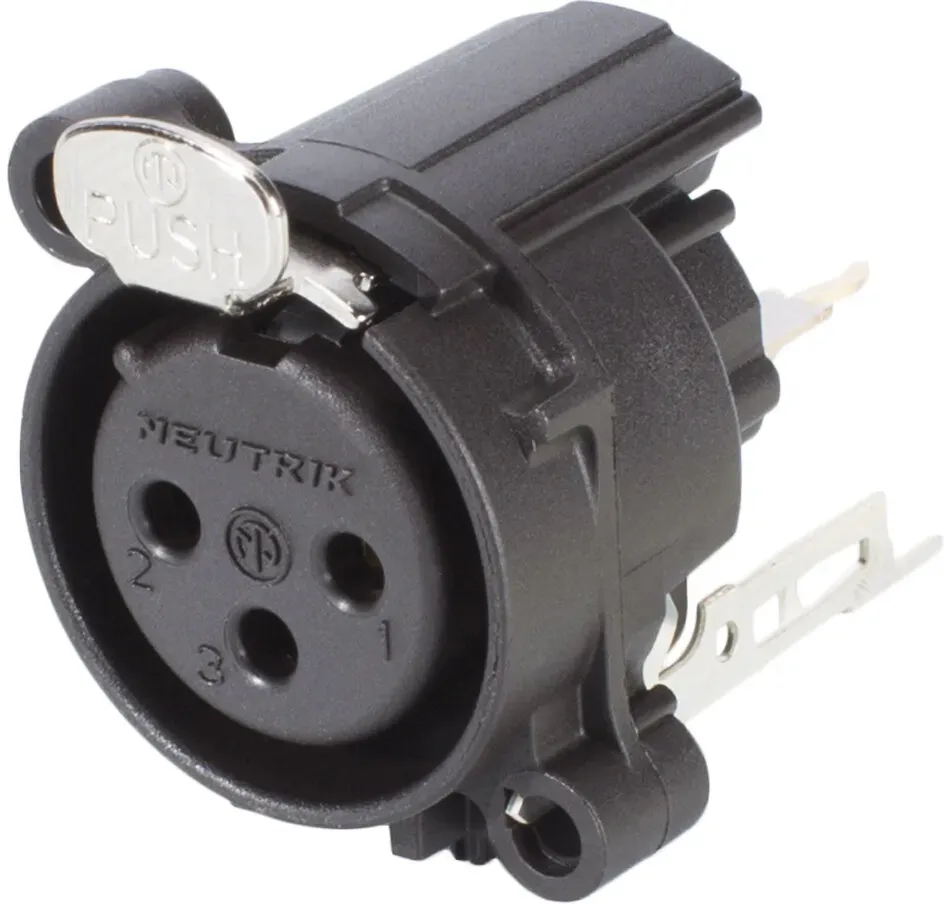 NEUTRIK® XLR, 3-pol , Kunststoff-, Printtechnik vertikal-Einbaubuchse, vergoldete(r) Kontakt(e), Type A, schwarz