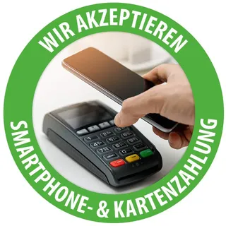 WIRKSAMWERBEN Aufkleber: Wir akzeptieren Handy- & Kartenzahlung, kontaktloses Bezahlen per Smartphone möglich