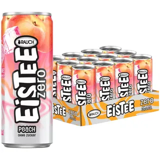 RAUCH Eistee Zero Peach - Erfrischender Eistee mit Peachgeschmack - Optimal für Tee-Trinker und Durstlöscher - Zuckerfrei und kalorienarm - Aus Schwarztee und Hagebutte 12x 330ml Dosen