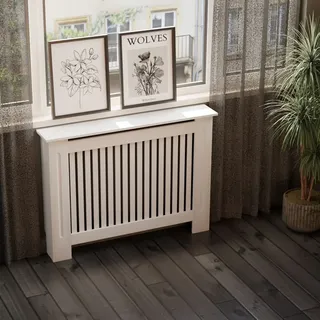 Hago HAGO24 Heizkörperverkleidung Heizungsabdeckung Holz 112x19x82cm Weiß Landhaus Regalfläche Wandmontage Klassisch - Weiß