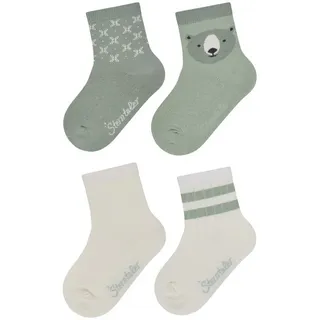 Sterntaler Socken 4er Pack Rippe – Baby- und Kinder-Socken im 4er Pack mit Umschlag, Innenfrottee, Rippen-, Geo- und Bär-Motiv, Ecru, Größe 18 - 18