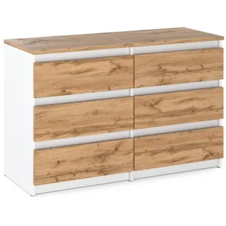 koseto Weiße Wotan-Eichenkommode mit Schubladen 100 cm, TV-Möbel, Sideboard, Kleiderschrank, Wohnzimmer