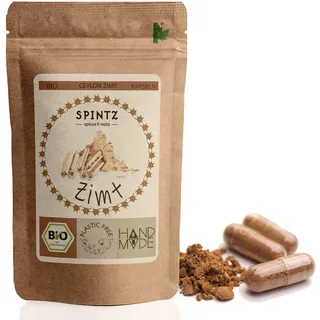 SPINTZ 260 Stk. Bio Ceylon Zimt Kapseln - vegane Zimt Kapseln hochdosiert - 500mg Ceylon Zimt Pulver aus biologischem Anbau - Ceylon Zimt Bio Gemahlen | plastikfrei verpackt