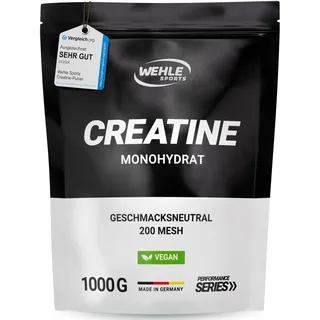 Wehle Sports Creatin Monohydrat 1kg Pulver reines Kreatin mikronisierter Qualität Mesh 200 - optimal hochdosiert 100% vegan - Wehle Sports (1000g)