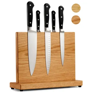 LARHN Messerblock Magnetisch Holz aus Eiche für bis zu 23 cm Messer - Extrastarker Doppelseitiger Messerhalter Magnetisch - Magnetischer Messerblock Ohne Messer