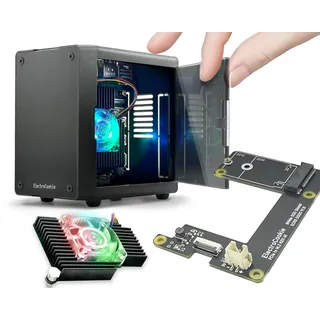 ElectroCookie Mini-PC-Gehäuse für Raspberry Pi 5 mit M.2 NVMe SSD PCIe HAT und aktivem RGB-Beleuchtungskühler (schwarzes Gehäuse + M.2-HAT[ECR5 SSDS])
