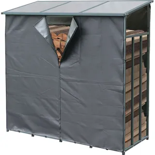 GRASEKAMP Kaminholzregal Metall 2,3 m3 mit Wetterschutz 185x70x185cm Stapelhilfe Aussen Garten Kaminholzlager Grau - Grau