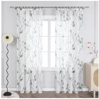 Joyswahl Gardine (1 St), Kräuselband, transparent, Vorhang mit Blätter Muster Bedruckt Fensterschal für Wohnzimmer grün 140 cm x 245 cm