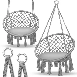 tillvex Hängesessel TVHS03, bis 200 kg, Indoor, mit 2 Stahlringen, aus grauem Stoff, mit Kissen
