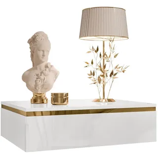 lookway Nachttisch, Weiß Hochglanz, Holzwerkstoff, Uni, 1 Schubladen, Rechteckig, 48x15x38 cm, Schlafzimmer, Nachttische