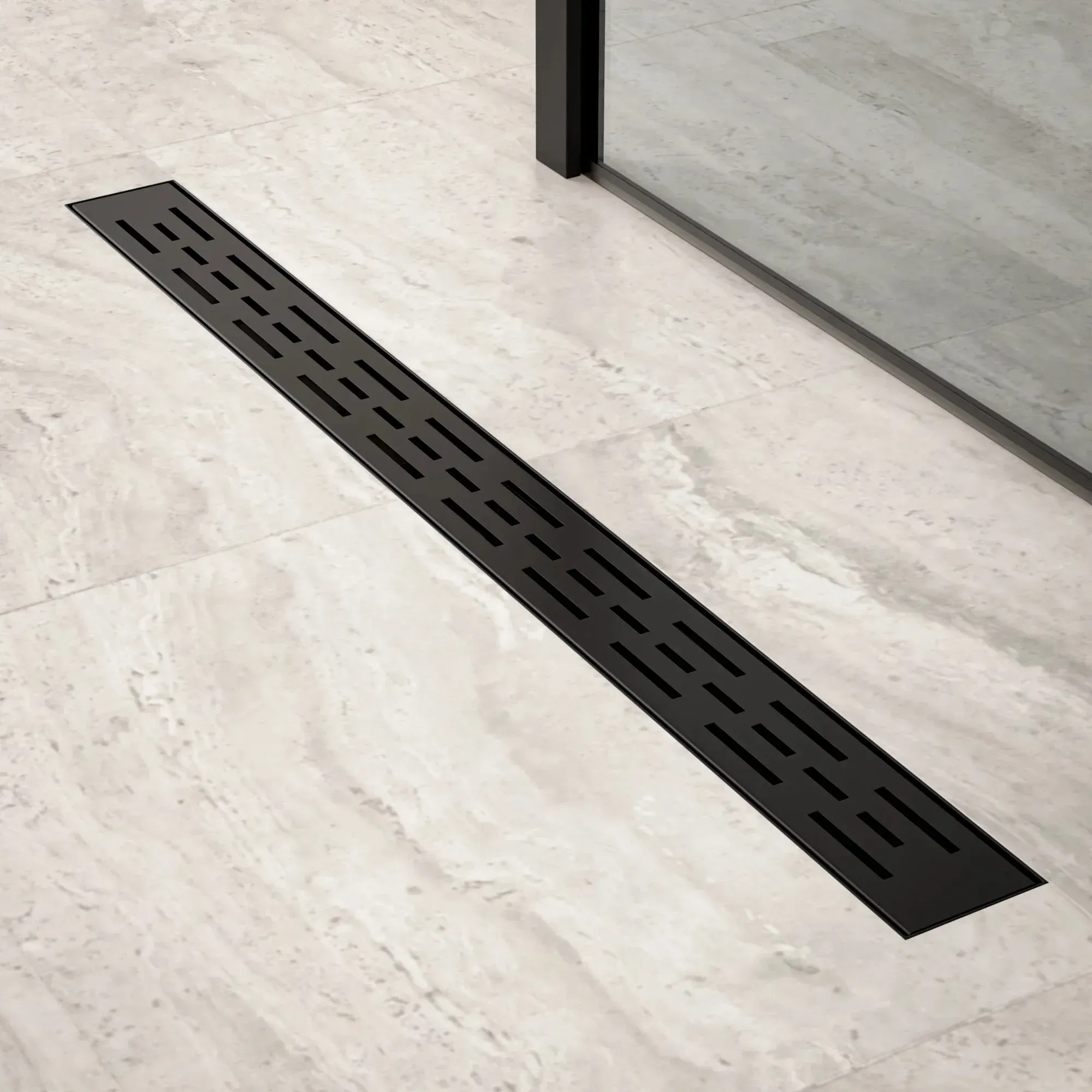 Duschrinne – 80 cm – Mattschwarz – Standardrost – Edelstahl – mit Flansch
