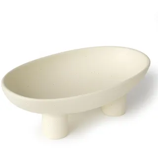 Relexome Obstschale mit fuß,Weiß Cremefarben Matt Obstschalen, Drei-Beinige Keramik Obstkorb,Modern Dekoschale Fruit Bowl,Süßigkeitenschale,26.5*16.5*8.5 cm Ovale Schale Schlüsselschale Küchentheke