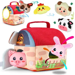 CIOXSOIO Baby Spielzeug 6-12 Monate,Bauernhoftiere & Bauernhof Montessori Sensorisches Spielzeug,Kinder Lernspiele & Motorikspielzeug Weiches Sensorik-Spielset mit Kuscheltieren und Geräuschen