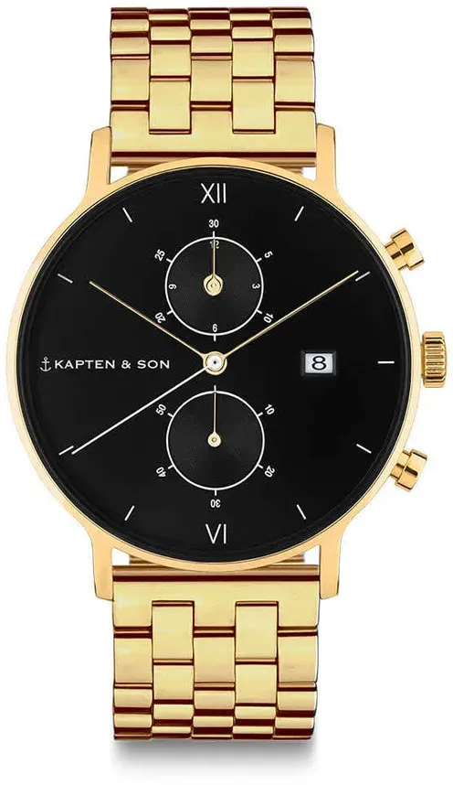 KAPTEN & SON  - CHRONO SMALL Gold Black Steel