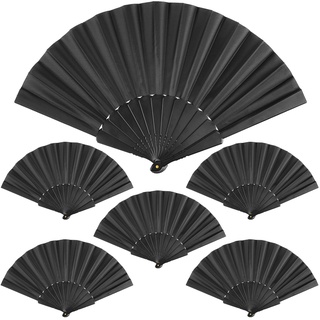 Fzyisw 6 Stück Handfächer Chinesische, Faltbares Fächer Schwarz, Fächer Hochzeit Taschenfächer 23CM, Hand Fan für eine Abkühlung im Sommer,für Tanz Party Hochzeit DIY Dekoration Haus Dekorationen