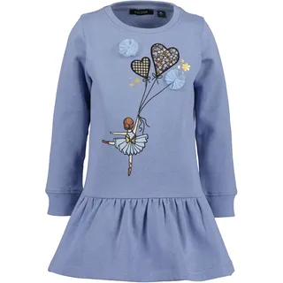 Sweatkleid BLUE SEVEN, Mädchen, Gr. 116, N-Gr, blau, angeraute Sweatware, Obermaterial: 100% Baumwolle, bedruckt, unifarben, regular fit knieumspielend, Rundhals, Rippbündchen, Kleider, mit hochwertigem Frontmotiv mit Tüll-Applikation