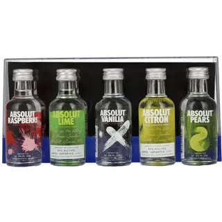 Absolut Vodka Five Set – 5er Pack Absolut Vodka Mix – Mit Raspberri, Lime, Vanilia, Citron und Watermelon– 5 x 50 ml