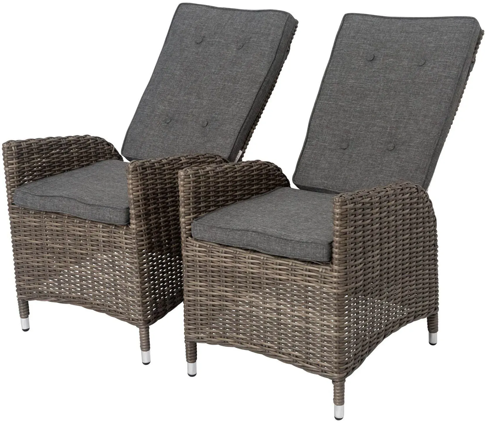 OUTFLEXX 2er Set Dining Sessel, grau, Polyrattan, je 55 x 65 x 112 cm, Rücken stufenlos verstellbar