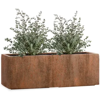 Pflanzwerk® Pflanzkübel TUB Rost 17x50x17cm XXL – Rechteckig – Großer Fiberglas Blumenkübel für Garten & Fensterbank außen und innen - Frostbeständig - UV-Schutz - Markenqualität