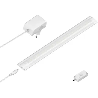 ledscom.de LED Unterbau-Leuchte SIRIS weiß matt mit Netzteil und Bewegungsmelder, flach, 30cm, 368lm, warm-weiß