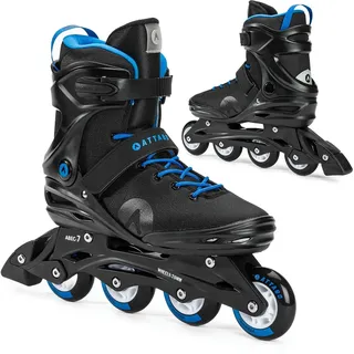 attabo Herren Cyclone Fitness-Inliner 40 EU – halbharte TPR-Schale, ABEC‐7 Lager & PU‐82A Räder (76/80 mm), micrometrische Schnalle + Schnürsenk + Klett, TPR-Bremse, Schwarz/Blau