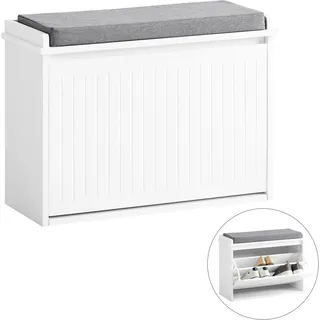 SoBuy Schuhschrank mit Klappe Schuhbank mit Sitzkissen Schuhkommode Sitzbank Weiß - Holzwerkstoff - 62x46x26 cm,