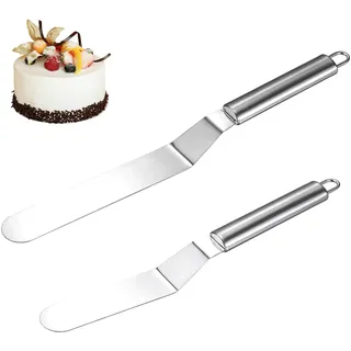 Nogeqi 2 Stück Winkelpalette Torte Groß, Edelstahl Tortenspachtel zum Glätten, Silber Tortenmesser Torten Küche Set, Tortenstreicher Backen Tortenpalette zum Dekorieren und Verzieren