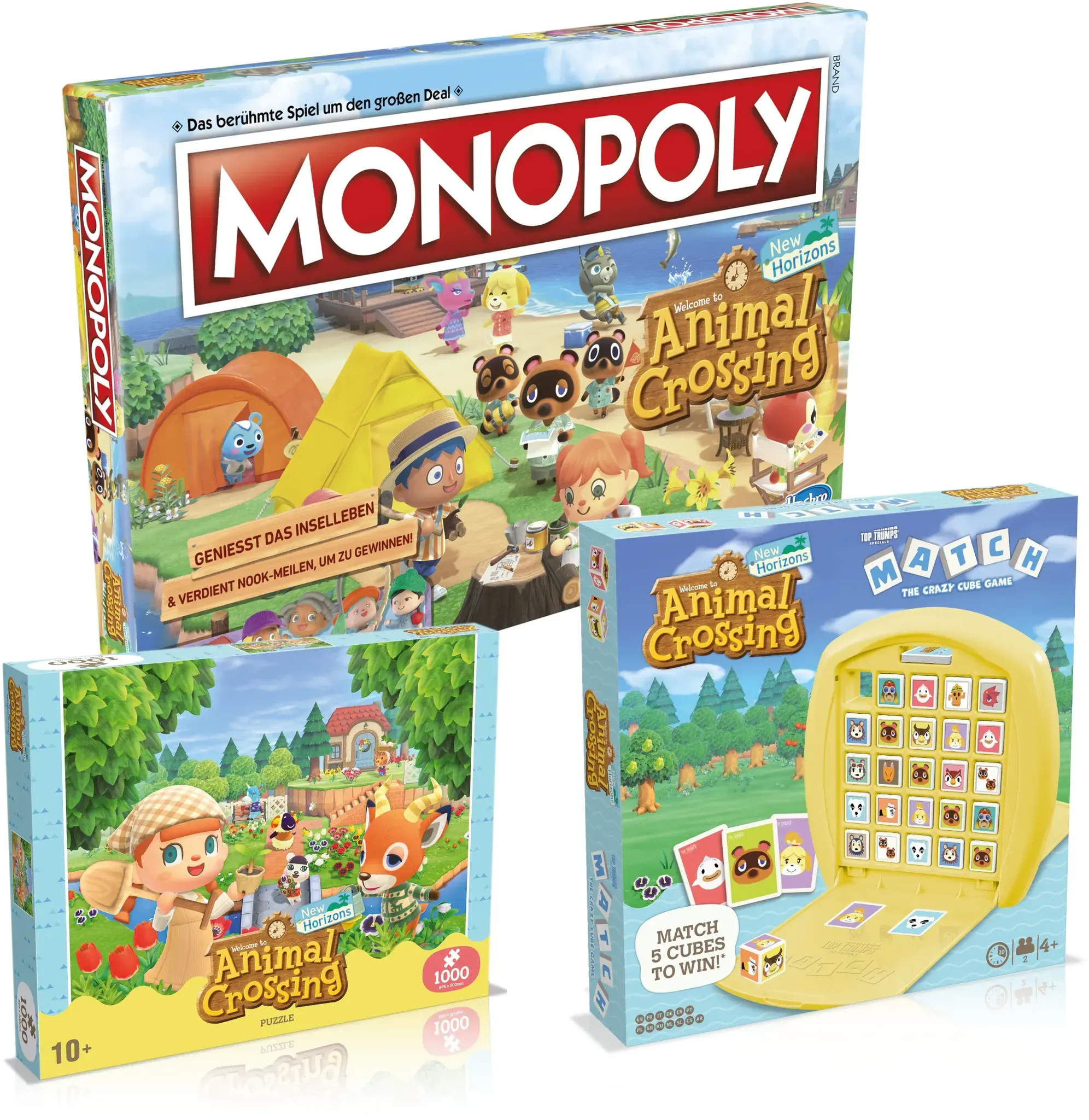 Animal Crossing Spiel 3er Set: Monopoly + Match + Puzzle (1000 Teile)