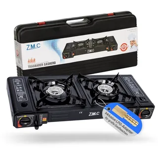 ZMC Doppel Kartuschenkocher 2 flammig Outdoor Gas Campingkocher + Gaskartuschen
