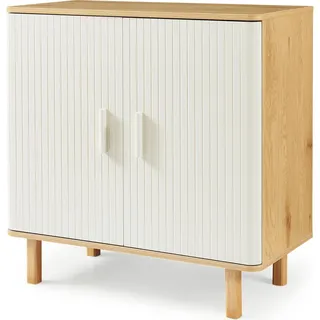 [en.casa] Sideboard Ferrersp mit 2 Türen 80x80x40 cm Eicheoptik/Sandfarben