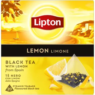 Lipton Schwarztee Lemon, mit Zitrone aus Spanien, für einen Moment der Spritzigkeit, Pyramidenbeutel, 20 Stück