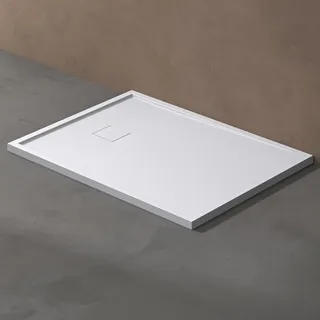 doporro Duschtasse Duschwanne 90x120x4 flach Mineralgusswanne Weiß Wärmespeichernde Eigenschaften auch für ebenerdige Dusche geeignet Geoma08