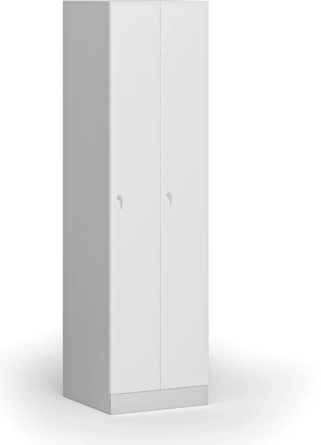 Metallspind S1, schmal, 2 Abteile, 1850 x 500 x 500 mm, Zylinderschloss, laminierte Tür, weiß