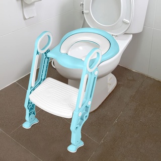 Toilettensitz für Kinder, Toiletten-Toilette, faltbar, Toilettensitz für Kinder, mit Stufe, höhenverstellbar, Weiß / Hellblau