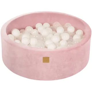 MeowBaby Bällebad Baby - Rund 90x30cm Ballgruben für Kinder mit 200 Bälle, Samt, Puderrosa: Weiß/Transparent