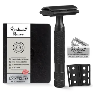 Rockwell Razors 6S verstellbarer Edelstahl-Sicherheitsrasierer mit zwei Kanten + 5 schwedische Edelstahl-Rasierklingen (schwarz)
