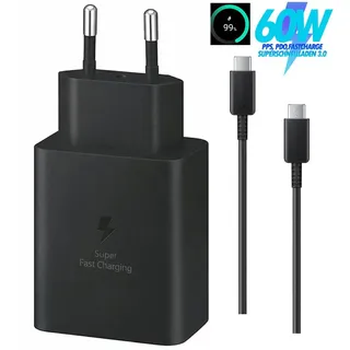 Für Samsung Galaxy S26 S26 Ultra S25 A57 A37 USB-C Schnellladegerät 60W USB-C Adapter GaN PD 3.1 PPS mit 5A Schnellladekabel - Schwarz