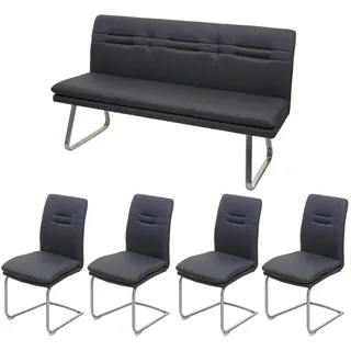 Mendler Esszimmer-Set HWC-H70, Esszimmergruppe Sitzgruppe Esszimmergarnitur, Stoff/Textil Edelstahl gebürstet ~ dunkelgrau 160cm