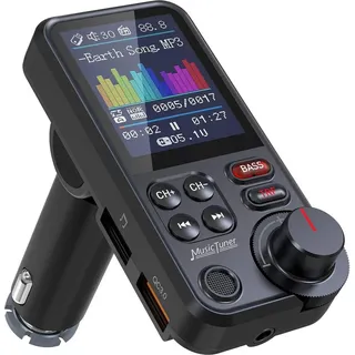 Nulaxy Bluetooth Adapter Auto, Starkes Mikrofon FM Transmitter Auto Bluetooth mit 1,8-Zoll-Farbbildschirm für Freisprechanrufe, unterstützt QC3.0-Lade-, Höhen- und Bassmusik-Player - KM30