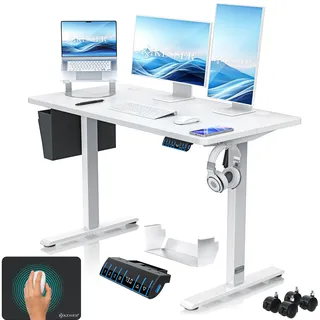 Kesser KESSER® Höhenverstellbarer Schreibtisch elektrisch Ergonomisch Steh-Sitz Schreibtisch 3-Funktions-Memory Steuerung Inkl. 360° Rollen & USB-Ladeanschluss Computertisch für Homeoffice