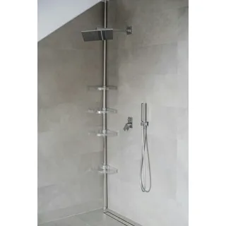 KS Handel 24 Badregal Teleskopregal 4 Böden Silber glänzend 70-290 cm lang Eckregal Duschablage Duschregal
