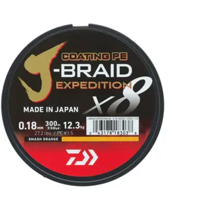 DAIWA J-Braid Expedition X8E, 0.13 mm, 8.4 kg/18.5 lbs, 150 m, Smash Orange, Braided Fishing Line