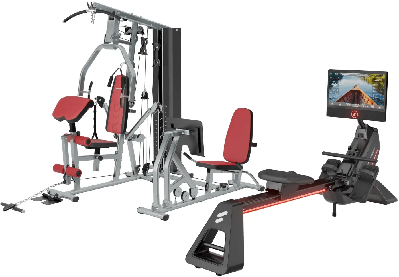 Sportstech Bundle HGX300 + sRow, Rudergerät & Crosstrainer mit 360° Display, App‐Kompatibel, LED‐Beleuchtung für Home Gym