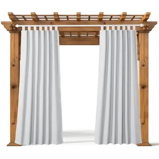 JEMIDI Outdoor Vorhang wetterfest mit Ösen - 210x260cm Wetterfester Vorhang - wasserdichter Outdoor Vorhang - Balkon Vorhang außen - Terassenvorhang außen - Weiß