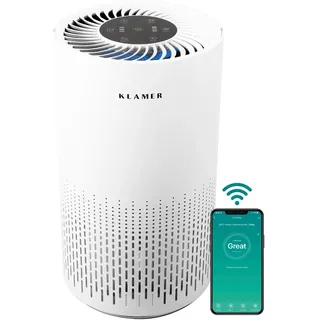 Klamer Luftreiniger 300i mit HEPA Filter, CADR Spitzenleistung von 220 m3/h, für Räume bis 50m2, entfernt bis zu 99,9% Pollen, Staub, Viren und Aller...
