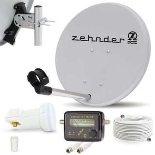 Digitale Camping Sat Anlage Spiegel 40 cm Single LNB 0,1 dB + Koaxialkabel 10m Kabel Sat Finder Balkon Caravan Mobil Schüssel Antenne für HDTV HD Sky 3D 4K hell